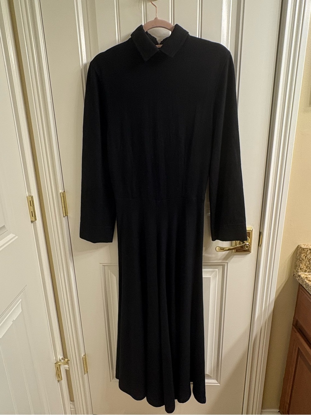 Byblos Vintage Black Wool Maxi Dress Long Sleeve Fit n Flare Fits 2-4 Italy